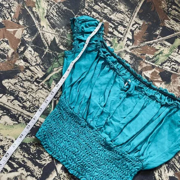 turquoise peasant milkmaid crop top - Picture 6 of 7